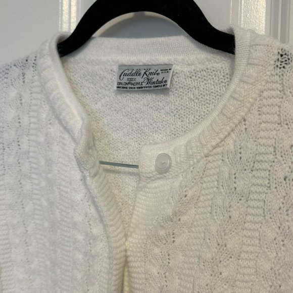 Vintage White Cuddle Knit Cable Knit Button‎ Cardigan - Picture 2 of 8